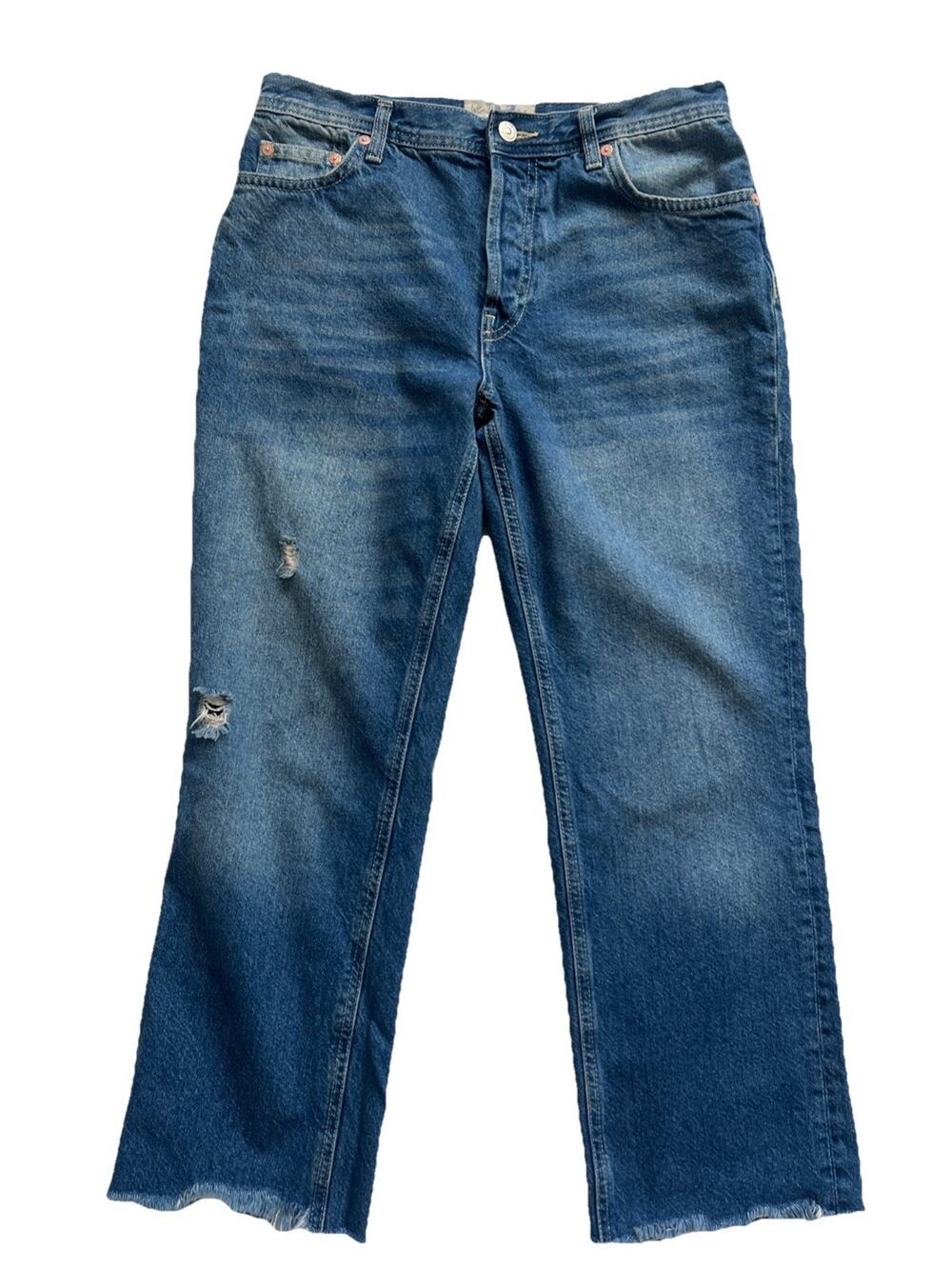 Free People We the Free Jeans Womens 27 Straight Leg Mid-Rise Raw Hem Button Fly